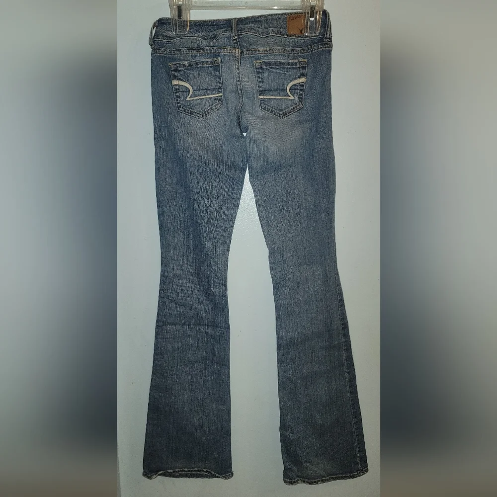 American Eagle Denim Jeans size 00 vintage Y2K decorative stitching stretch - Picture 2 of 16